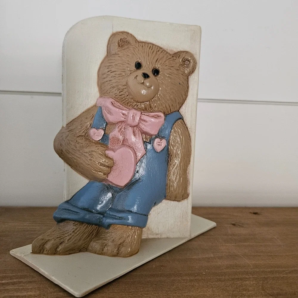 Vintage Burwood Teddy Bear Bookends Set Boy Girl Pink Blue 1991 Nursery‎ Decor